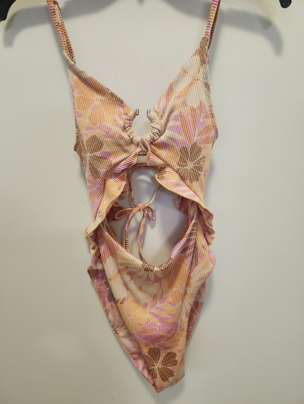 Altar'd State Power To The Flower Peach & Pink Floral Cutout One-Piece Size S